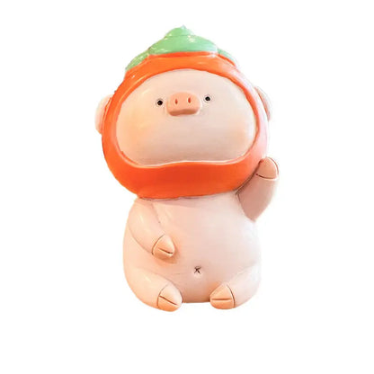 Resin Cartoon Persimmon Pig Car Ornament Micro Landscape Bonsai Decoration Desktop Creative Trinket Home Accessories Figurines
