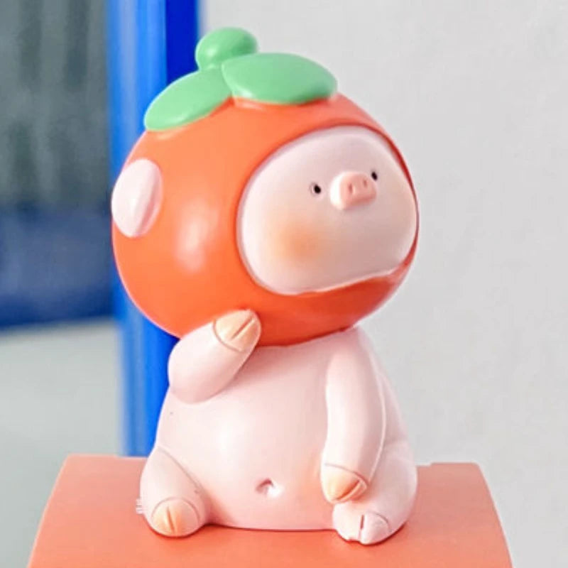 Resin Cartoon Persimmon Pig Car Ornament Micro Landscape Bonsai Decoration Desktop Creative Trinket Home Accessories Figurines