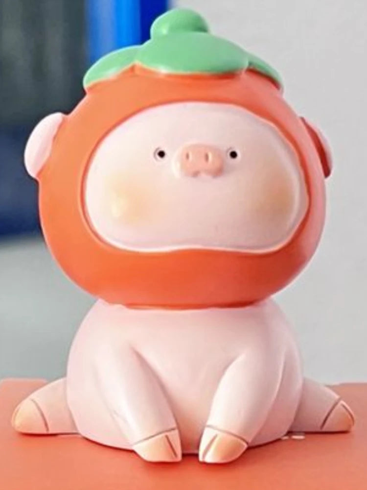 Resin Cartoon Persimmon Pig Car Ornament Micro Landscape Bonsai Decoration Desktop Creative Trinket Home Accessories Figurines