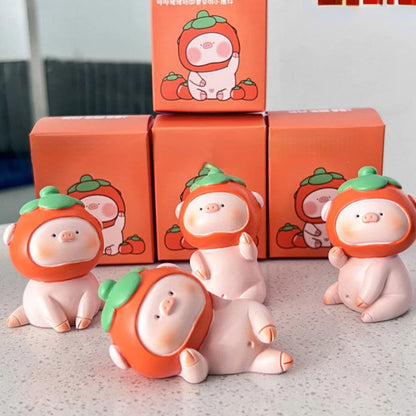 Resin Cartoon Persimmon Pig Car Ornament Micro Landscape Bonsai Decoration Desktop Creative Trinket Home Accessories Figurines
