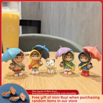 Resin Cartoon Rainy Day Child Car Ornament Micro Landscape Bonsai Decoration Desktop Creative Trinket Home Accessories Figurines