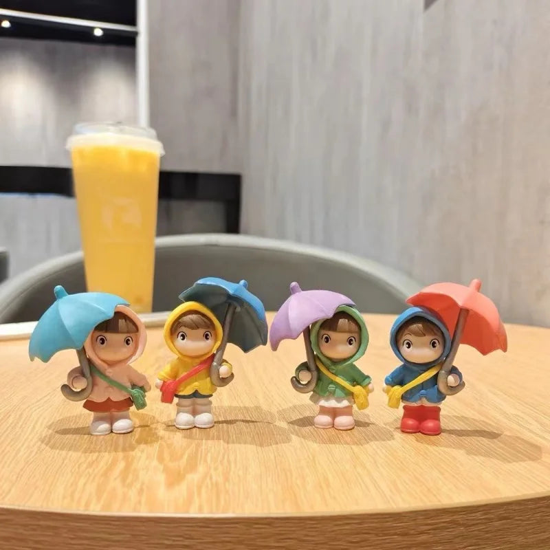 Resin Cartoon Rainy Day Child Car Ornament Micro Landscape Bonsai Decoration Desktop Creative Trinket Home Accessories Figurines