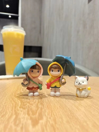 Resin Cartoon Rainy Day Child Car Ornament Micro Landscape Bonsai Decoration Desktop Creative Trinket Home Accessories Figurines