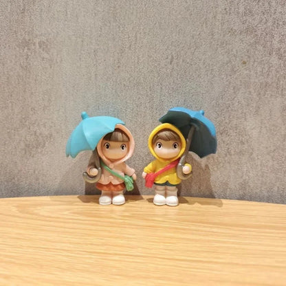 Resin Cartoon Rainy Day Child Car Ornament Micro Landscape Bonsai Decoration Desktop Creative Trinket Home Accessories Figurines