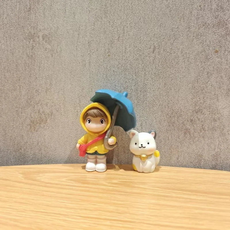 Resin Cartoon Rainy Day Child Car Ornament Micro Landscape Bonsai Decoration Desktop Creative Trinket Home Accessories Figurines