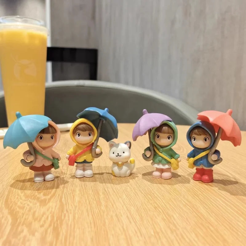 Resin Cartoon Rainy Day Child Car Ornament Micro Landscape Bonsai Decoration Desktop Creative Trinket Home Accessories Figurines