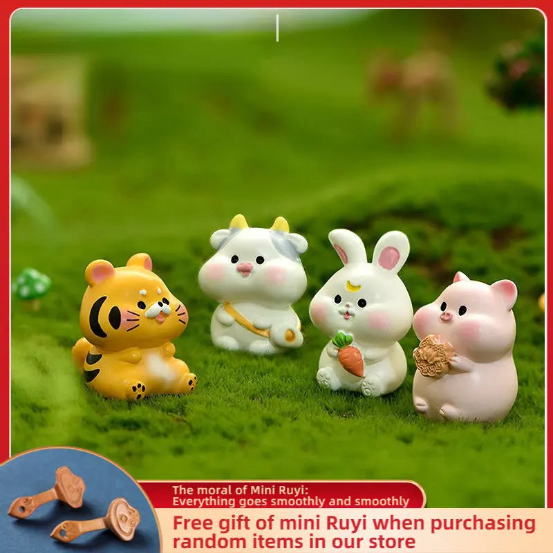 Resin Cartoon Twelve Animals Car Ornaments Micro Landscape Bonsai Decoration Desktop Creative Trinket Home Accessories Figurines