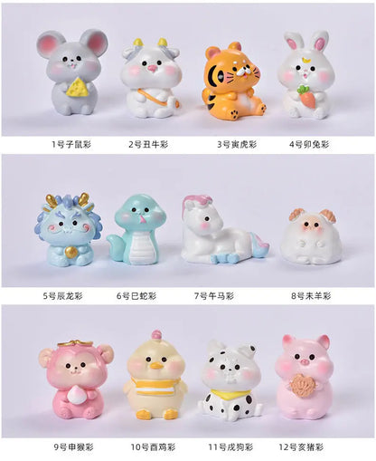 Resin Cartoon Twelve Animals Car Ornaments Micro Landscape Bonsai Decoration Desktop Creative Trinket Home Accessories Figurines