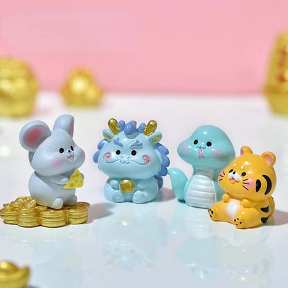 Resin Cartoon Twelve Animals Car Ornaments Micro Landscape Bonsai Decoration Desktop Creative Trinket Home Accessories Figurines