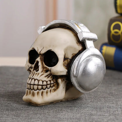 Resin Craft  Skull Head Statue  Halloween Party Decoration Skull Sculpture Creative Crow, headphone skull Home Decor Accessories