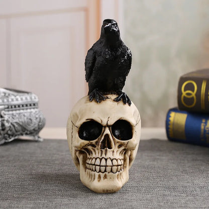 Resin Craft  Skull Head Statue  Halloween Party Decoration Skull Sculpture Creative Crow, headphone skull Home Decor Accessories