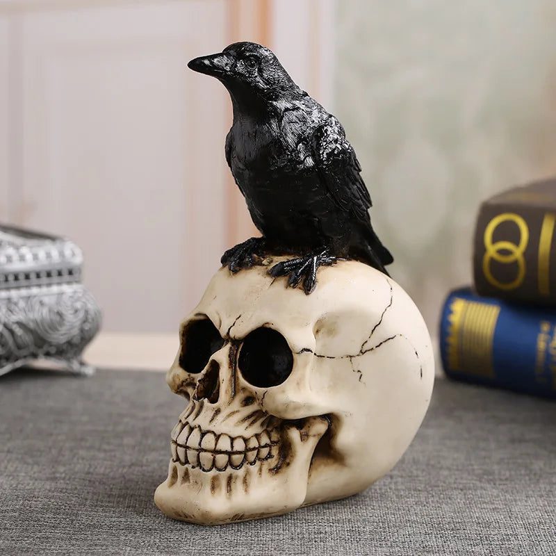 Resin Craft  Skull Head Statue  Halloween Party Decoration Skull Sculpture Creative Crow, headphone skull Home Decor Accessories