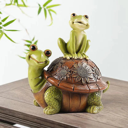 Resin Cute Animal Turtle, Frog Decorative Statue Creative Handmade Sculpture Home Room Office Outdoor Garden Decorations Gifts