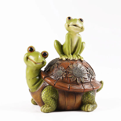 Resin Cute Animal Turtle, Frog Decorative Statue Creative Handmade Sculpture Home Room Office Outdoor Garden Decorations Gifts