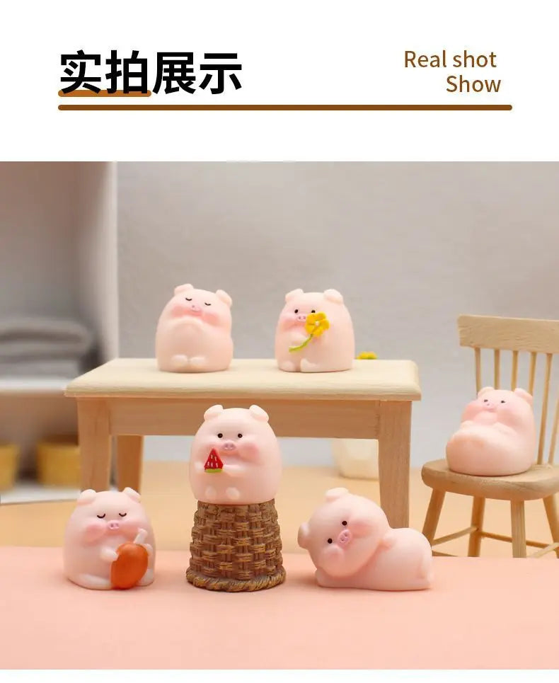 Resin Cute Cartoon Pig Car Ornaments Micro Landscape Bonsai Decoration Desktop Creative Trinket Home Accessories Figurines