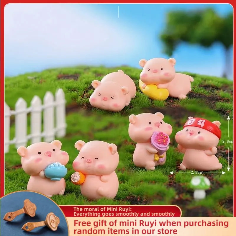 Resin Cute Pig Car Ornaments Micro Landscape Bonsai Decoration Desktop Creative Trinket Home Decoration Accessories Figurines
