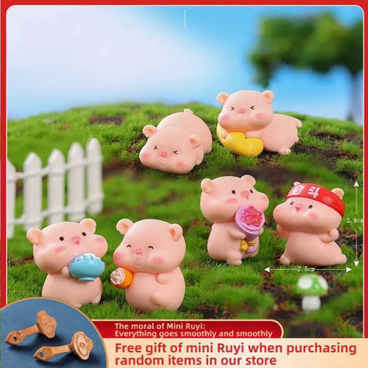 Resin Cute Pig Car Ornaments Micro Landscape Bonsai Decoration Desktop Creative Trinket Home Decoration Accessories Figurines