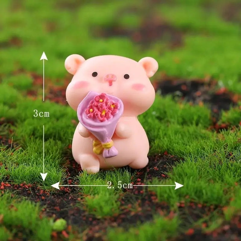 Resin Cute Pig Car Ornaments Micro Landscape Bonsai Decoration Desktop Creative Trinket Home Decoration Accessories Figurines