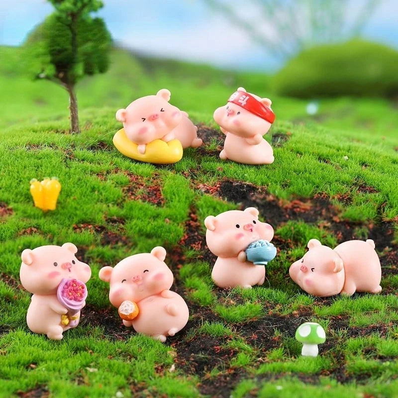 Resin Cute Pig Car Ornaments Micro Landscape Bonsai Decoration Desktop Creative Trinket Home Decoration Accessories Figurines