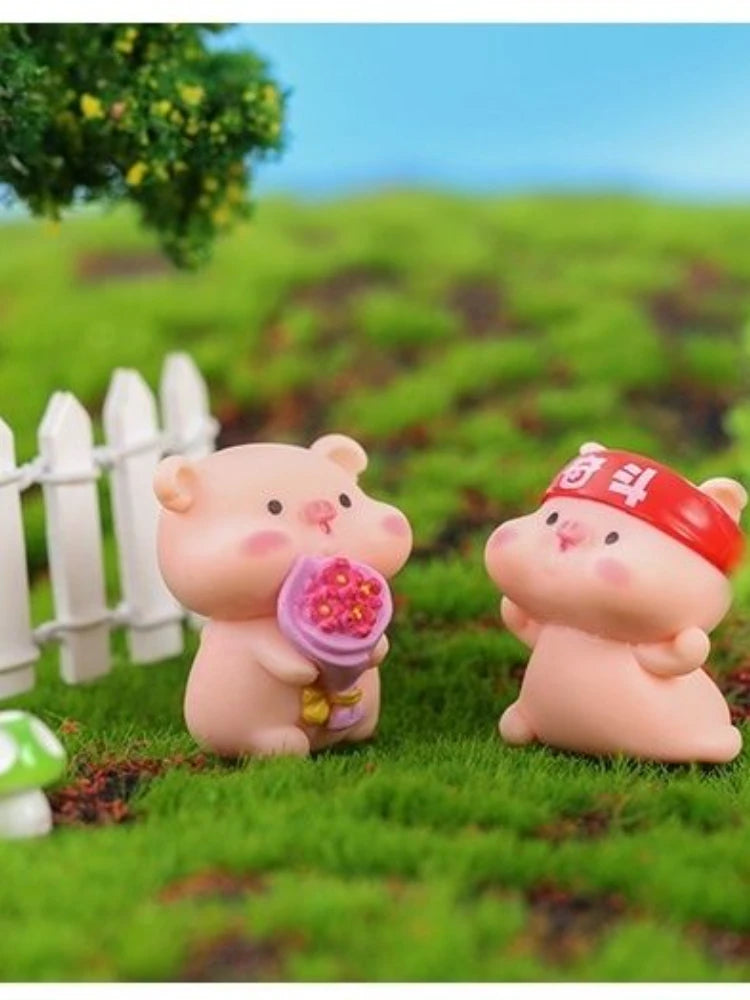 Resin Cute Pig Car Ornaments Micro Landscape Bonsai Decoration Desktop Creative Trinket Home Decoration Accessories Figurines