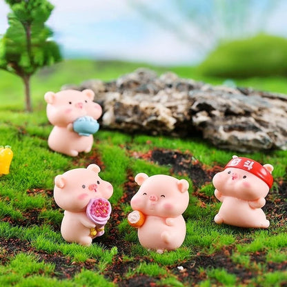 Resin Cute Pig Car Ornaments Micro Landscape Bonsai Decoration Desktop Creative Trinket Home Decoration Accessories Figurines