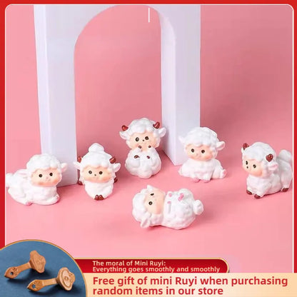 Resin Cute Sheep Car Ornaments Micro Landscape Bonsai Decoration Desktop Creative Trinket Home Decoration Accessories Figurines