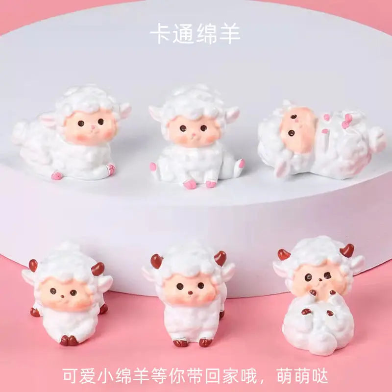 Resin Cute Sheep Car Ornaments Micro Landscape Bonsai Decoration Desktop Creative Trinket Home Decoration Accessories Figurines