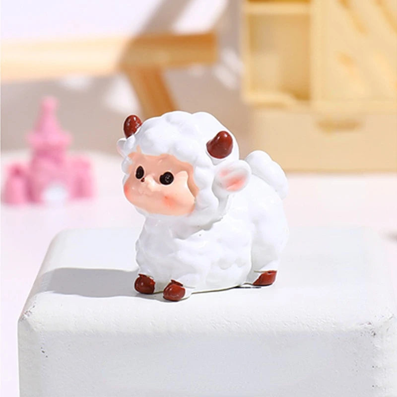 Resin Cute Sheep Car Ornaments Micro Landscape Bonsai Decoration Desktop Creative Trinket Home Decoration Accessories Figurines