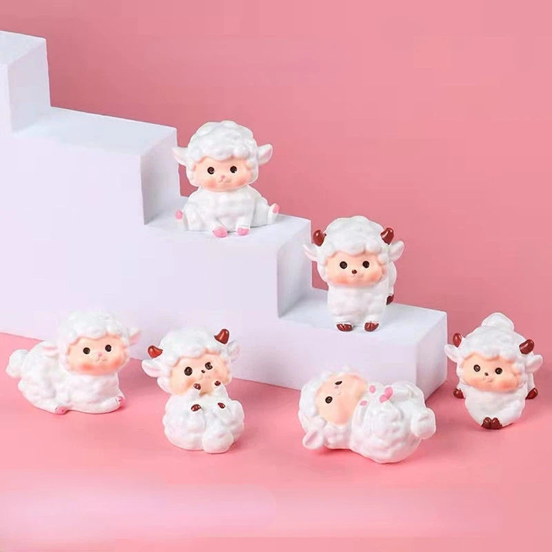 Resin Cute Sheep Car Ornaments Micro Landscape Bonsai Decoration Desktop Creative Trinket Home Decoration Accessories Figurines
