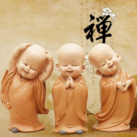 Resin Cute little monk statue Modern art sculpture Chinese Buddha statue Home living room, room decoration crafts Special offer