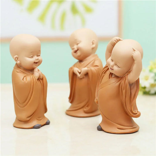 Resin Cute little monk statue Modern art sculpture Chinese Buddha statue Home living room, room decoration crafts Special offer