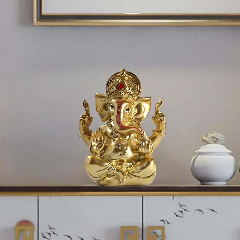 Resin Elephant Feng Shui Buddha Sculpture Indian Ganesha Elephant God Religious Statue Home Decoration Crafts Desktop Decoratio