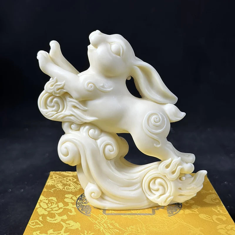 Resin Flying Rabbit Animal Figurine Creative Auspicious Rabbit Home Room Office Cute Ornaments Chinese small gifts Free Delivery