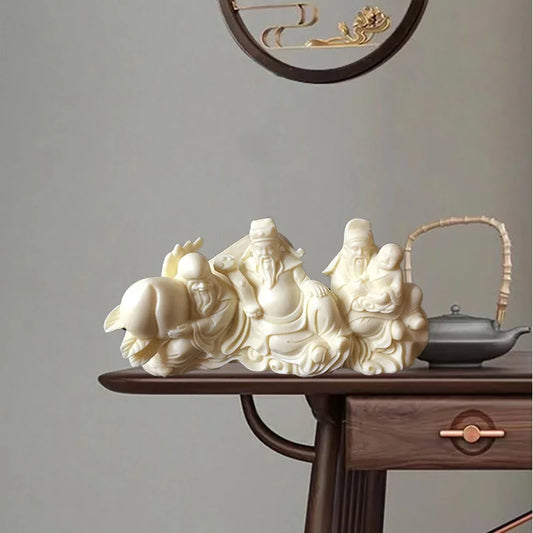Resin Fu Lu Shou Figure Decoration Statue Handmade Art Sculpture  Chinese God of Wealth  Home Room, Office Car Feng Shui Statue