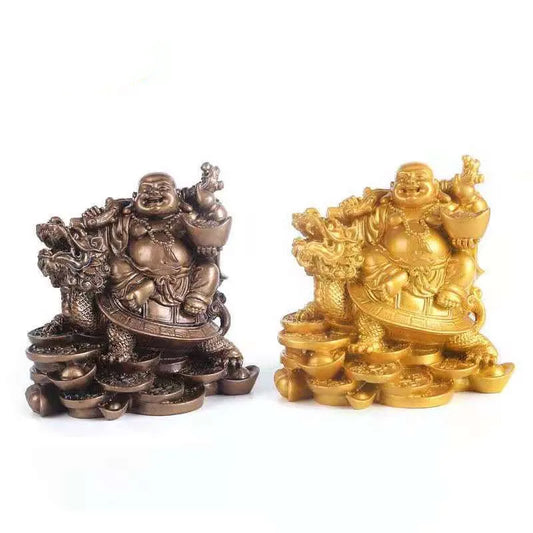 Resin God of Wealth Laughing Buddha Statue Modern art sculpture feng shui decorations dragon turtle home decoration accessories