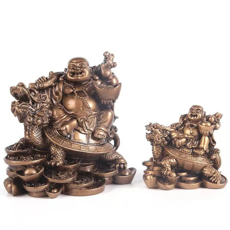 Resin God of Wealth Laughing Buddha Statue Modern art sculpture feng shui decorations dragon turtle home decoration accessories