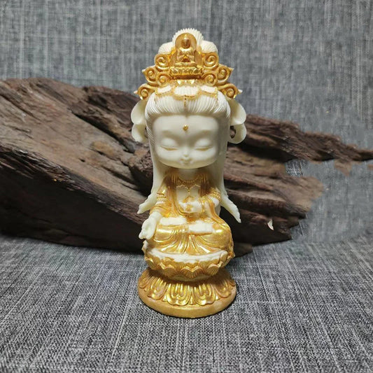 Resin Guanyin Bodhisattva Figurine Handmade art sculpture Chinese Buddhist figures Home Room Office Car Feng Shui Statue