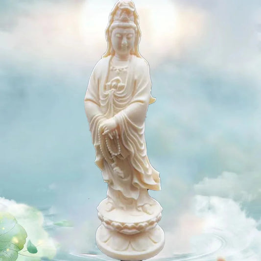 Resin Guanyin Characters Figurine, Chinese Buddha Statues, Home Living Room, Room, Office, Feng Shui Decoration Statue, 4.71in