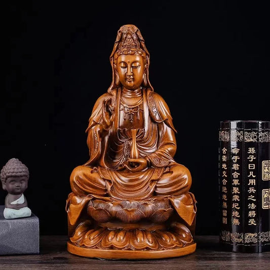 Resin Guanyin Figure Statue Wood Color Art Sculpture  High quality Home Living Room, Room Office Feng Shui Statue  Free Delivery