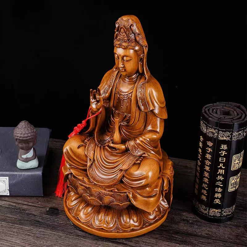 Resin Guanyin Figure Statue Wood Color Art Sculpture  High quality Home Living Room, Room Office Feng Shui Statue  Free Delivery