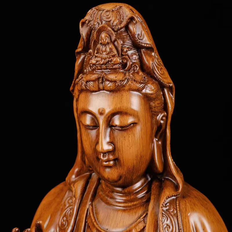Resin Guanyin Figure Statue Wood Color Art Sculpture  High quality Home Living Room, Room Office Feng Shui Statue  Free Delivery