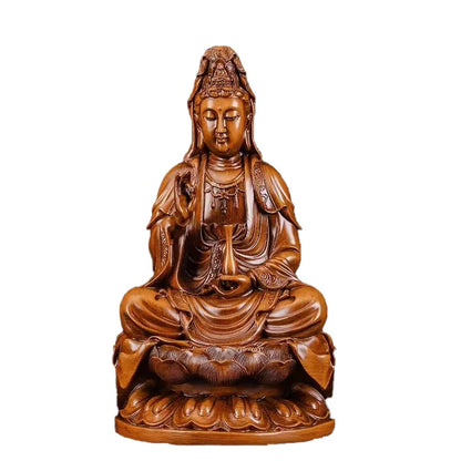 Resin Guanyin Figure Statue Wood Color Art Sculpture  High quality Home Living Room, Room Office Feng Shui Statue  Free Delivery