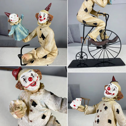 Resin Joker Statue Circus Acrobatic Magic Poker Clown Droll Figurines for Interior Office Tabletop Decoration Accessories Gifts
