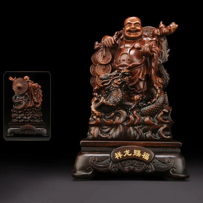 Resin Maitreya Buddha Decorative Statue，Chinese big belly laughing Buddha statue，Home living room housewarming lucky craft gifts