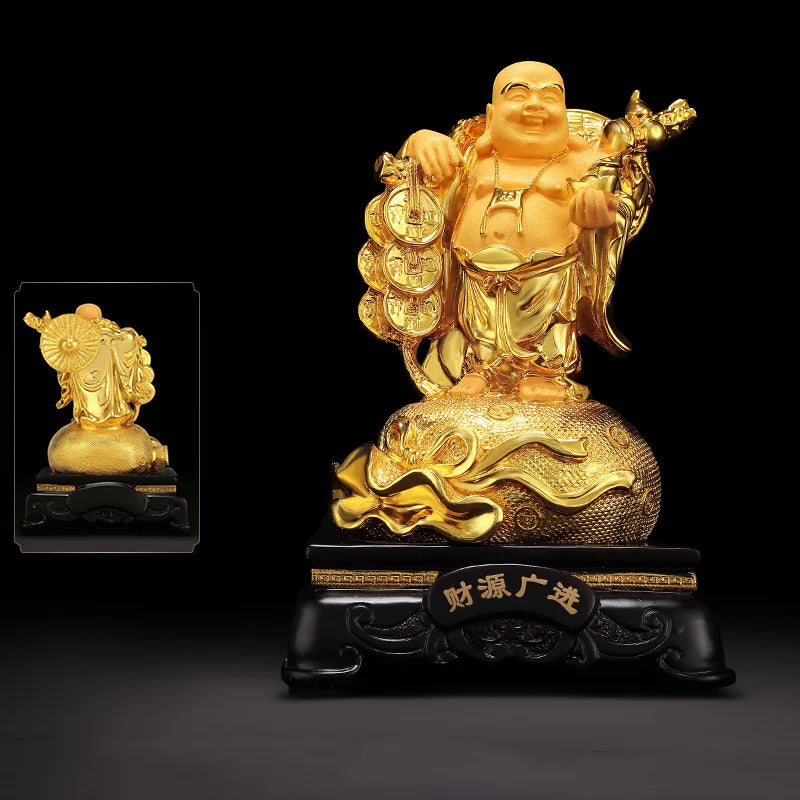 Resin Maitreya Buddha Decorative Statue，Chinese big belly laughing Buddha statue，Home living room housewarming lucky craft gifts