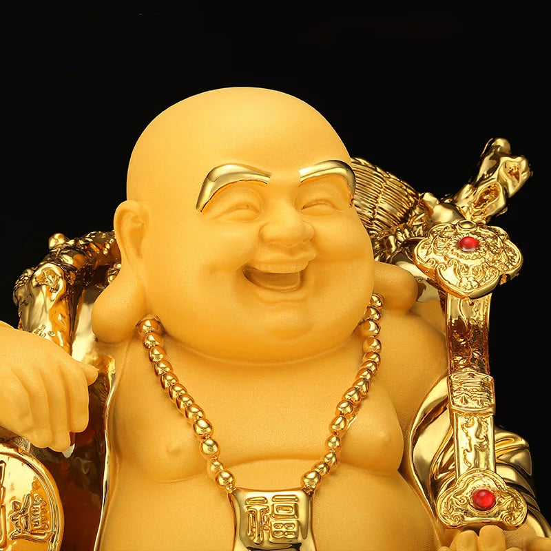 Resin Maitreya Buddha Decorative Statue，Chinese big belly laughing Buddha statue，Home living room housewarming lucky craft gifts