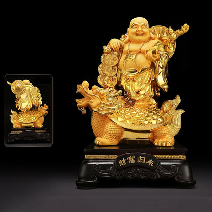 Resin Maitreya Buddha Decorative Statue，Chinese big belly laughing Buddha statue，Home living room housewarming lucky craft gifts