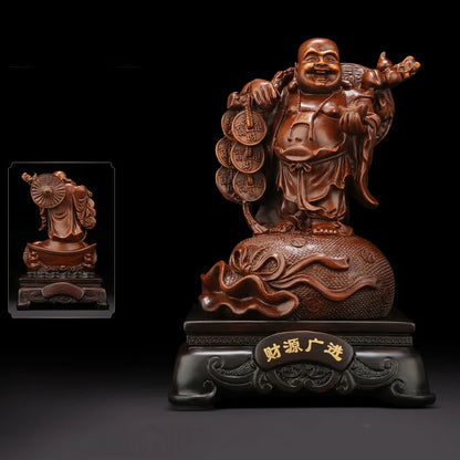 Resin Maitreya Buddha Decorative Statue，Chinese big belly laughing Buddha statue，Home living room housewarming lucky craft gifts