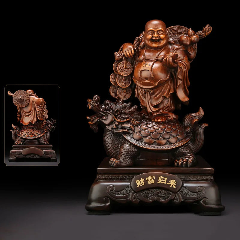 Resin Maitreya Buddha Decorative Statue，Chinese big belly laughing Buddha statue，Home living room housewarming lucky craft gifts