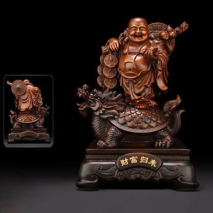 Resin Maitreya Buddha Decorative Statue，Chinese big belly laughing Buddha statue，Home living room housewarming lucky craft gifts